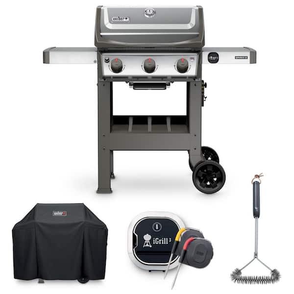 Weber Spirit II S-310 3-Burner Propane Grill Combo with Grill Brush, Grill Cover, and iGrill 3 Thermometer