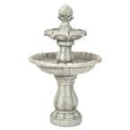 2-Tier White Solar Outdoor Tiered Water Fountain with Battery Backup