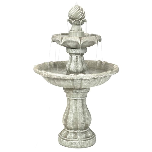 Sunnydaze Decor 2-Tier White Solar Outdoor Tiered Water Fountain with Battery Backup