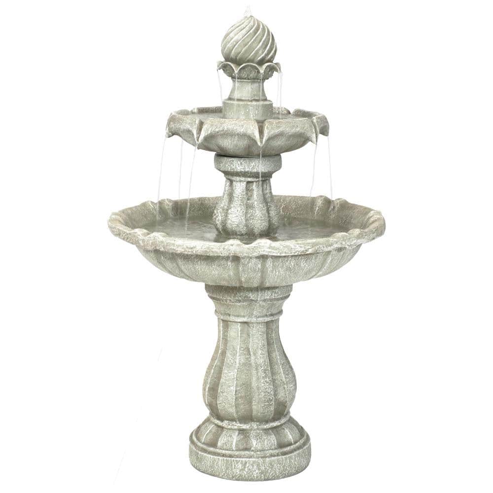 Sunnydaze 2-Tier White Solar Outdoor Tiered Water Fountain with Battery ...