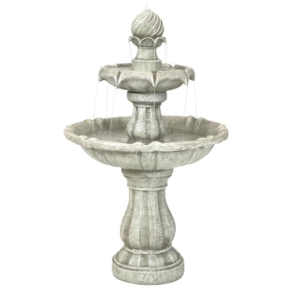 Sunnydaze 2-Tier White Solar Outdoor Tiered Water Fountain with Battery Backup