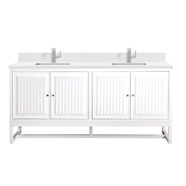 James Martin Vanities Athens 72.0 in. W x 23.5 in. D x 34.5 in. H Bathroom Vanity in Glossy White with White Zeus Silestone Quartz Top