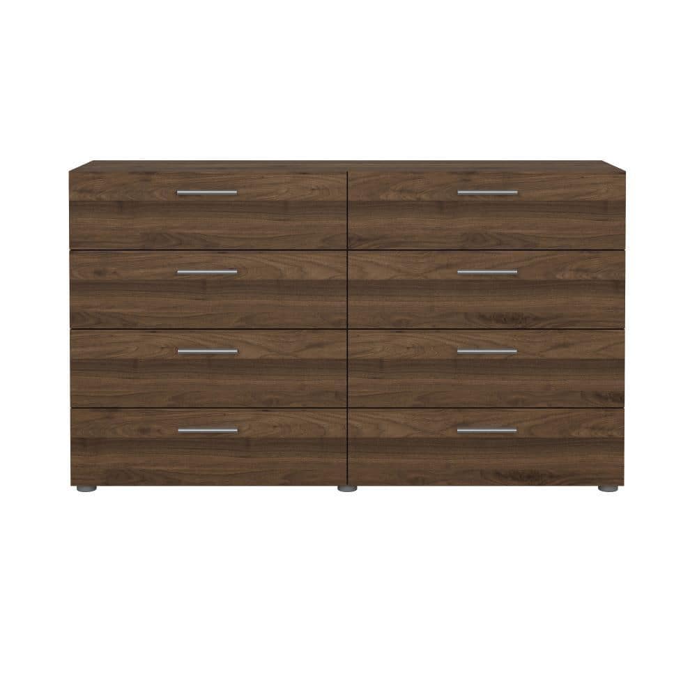 Walnut 8 Drawer Double Dresser with Metal Handles