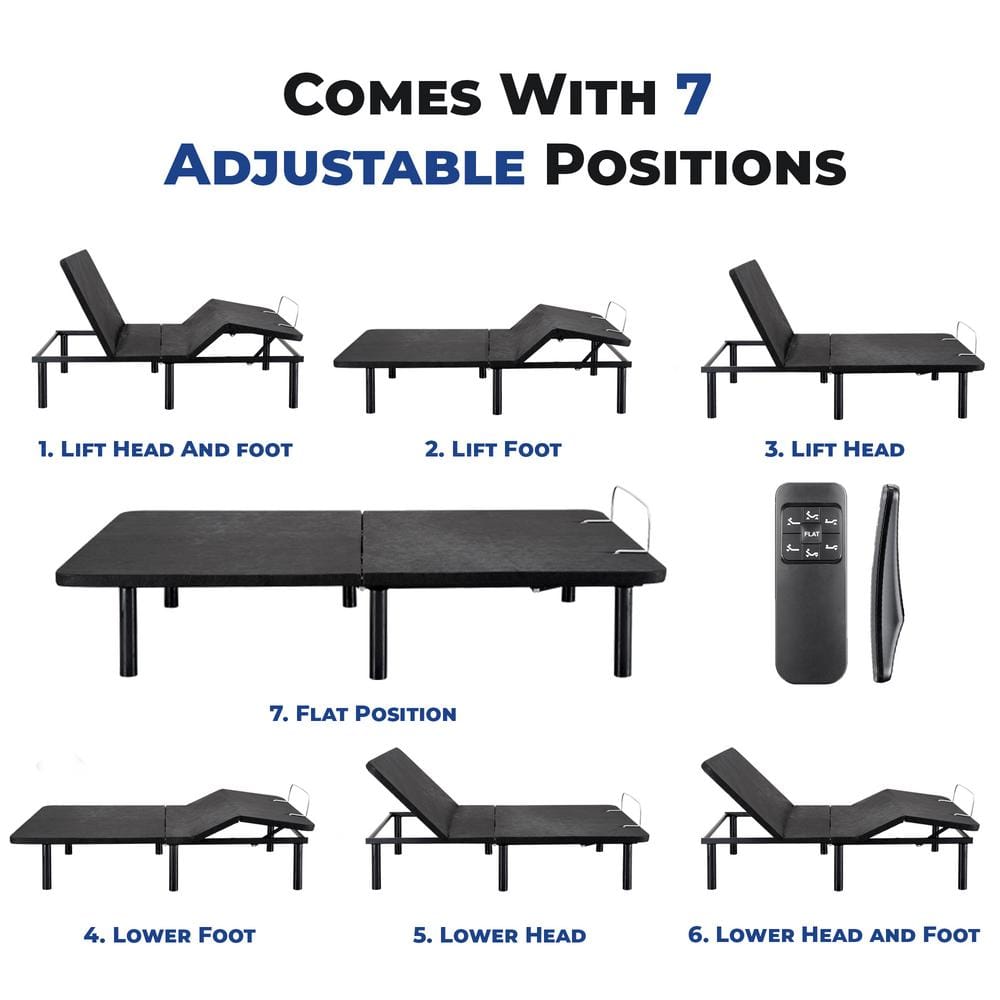 15" Black Metal Twin XL Adjustable Bed Frame with Wireless Remote