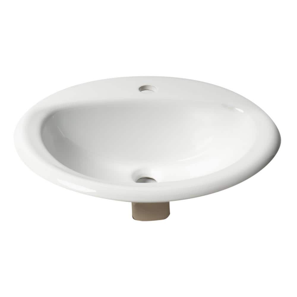 White Ceramic Oval Drop-In Bathroom Sink with Overflow