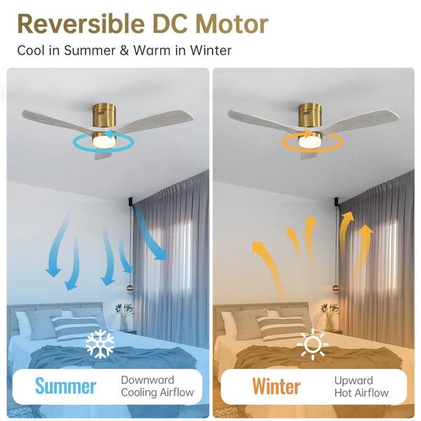 CACI Mall 52 in. Indoor Gold Flush Mount Wood Ceiling Fan