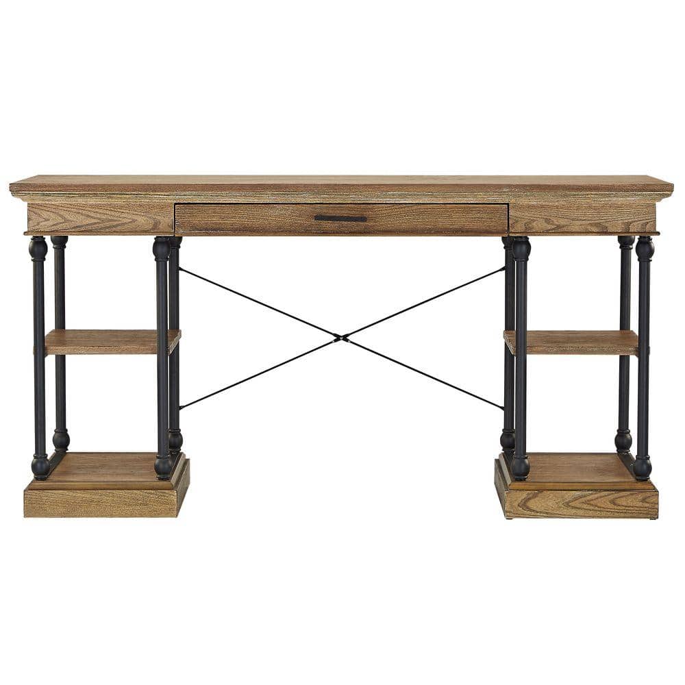 59 in. Rectangular Vintage Oak 1 Drawer Writing Desk with Keyboard Tray