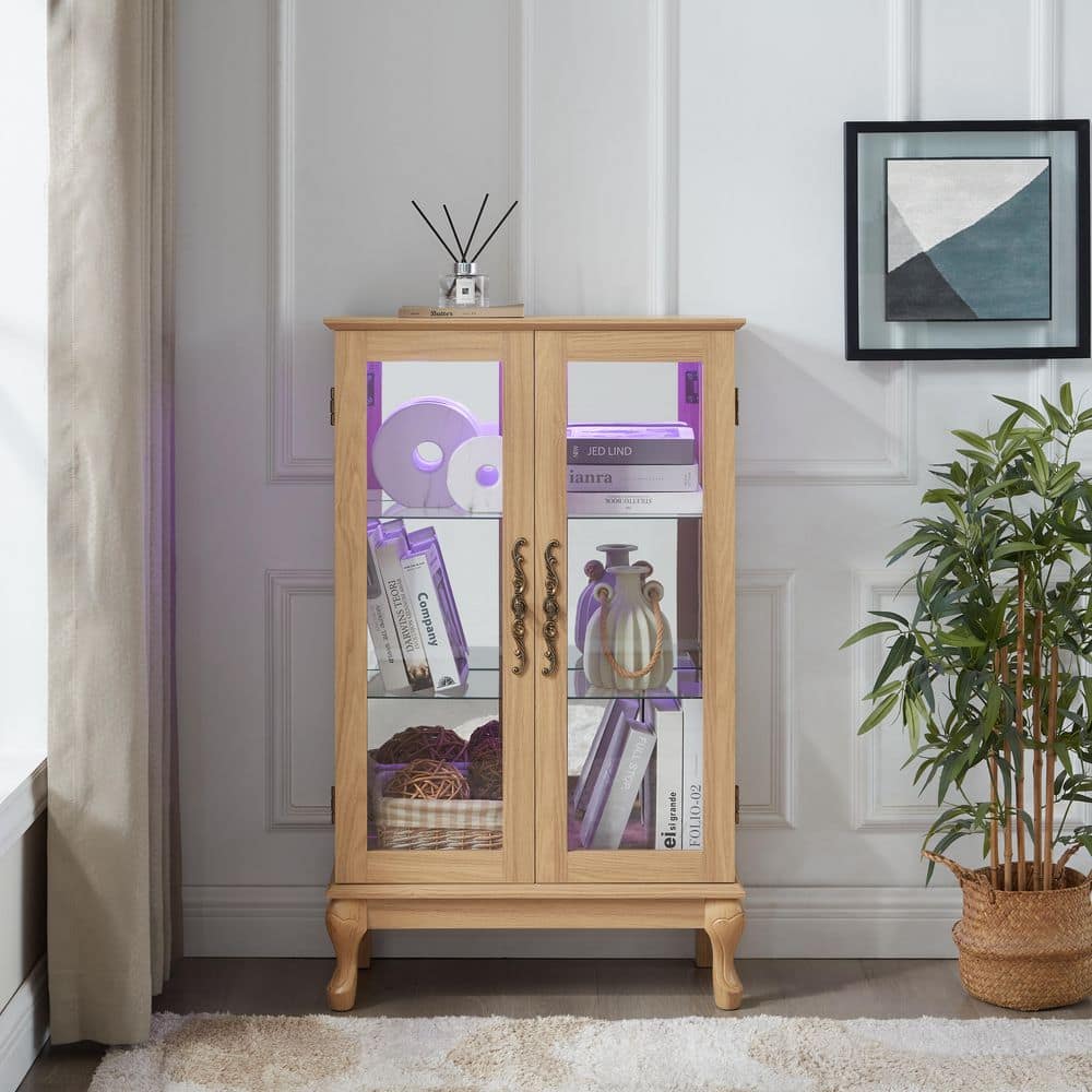 Black 69.59 in. H Lighted Corner Curio Cabinet with Tempered Glass Doors price history on PriceWatchPro