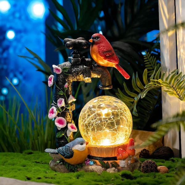 Multi-color Resin Solar Garden Red Cardinal Bird Statue Z08Y5JCT7M