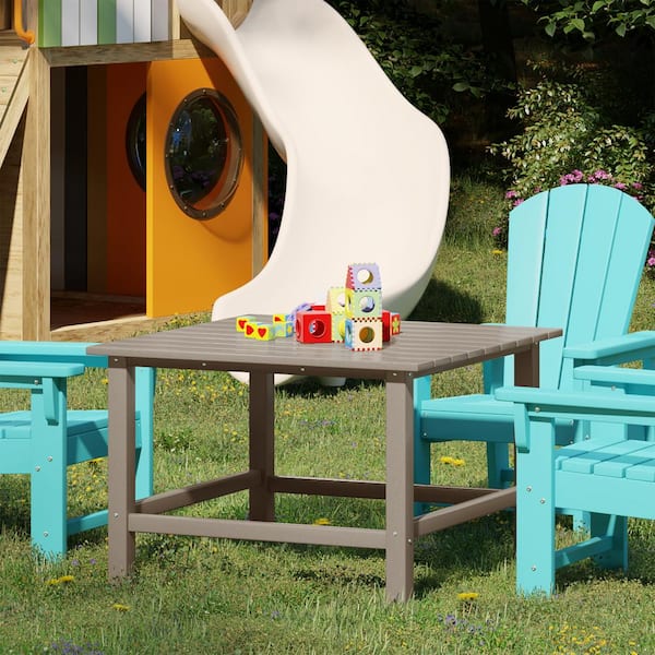 Childrens Laguna Outdoor Patio All Weather Fade Resistant Kids Plastic 31 in. Square Picnic Dining Table Weathered Wood