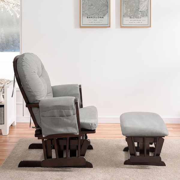 Nursery Rocking Chair with Ottoman, Linen Glider Rocker Chair with High  Backrest and Side Pocket, Upholstered Breastfeeding Chair for Living Room