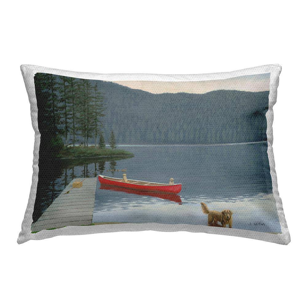Dogs on Lake Dock Red Rectangular Outdoor Throw Pillow price history on PriceWatchPro