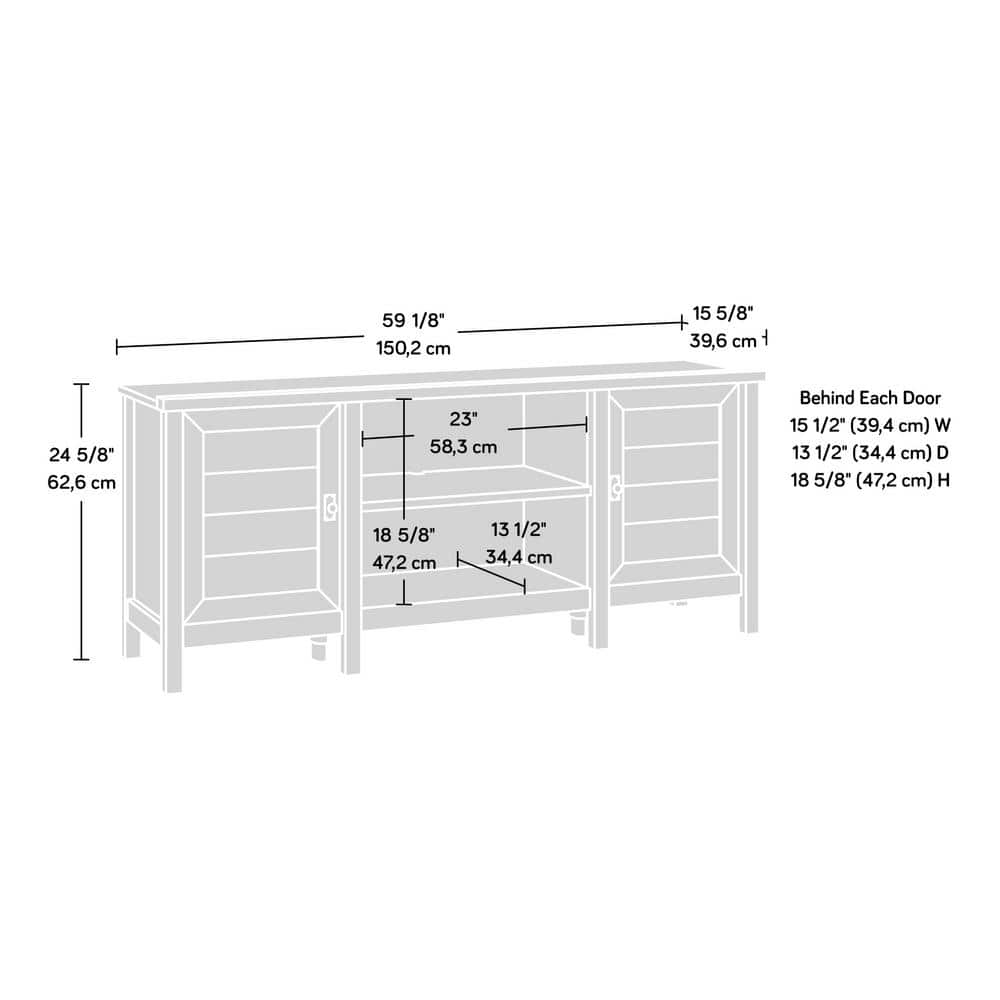 Soft White Farmhouse TV Stand with Cabinets and Shelves