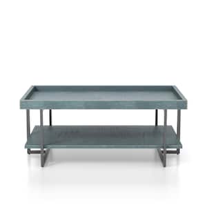 Triblisi 48 in. Blue/Black Large Rectangle Wood Coffee Table with Shelf