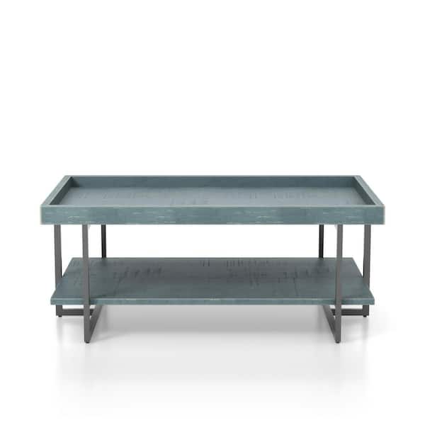 Furniture of America Triblisi 48 in. Blue/Black Large Rectangle Wood Coffee Table with Shelf