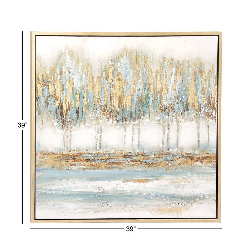 39" Blue and Gold Abstract Tree Canvas Wall Art with Frame