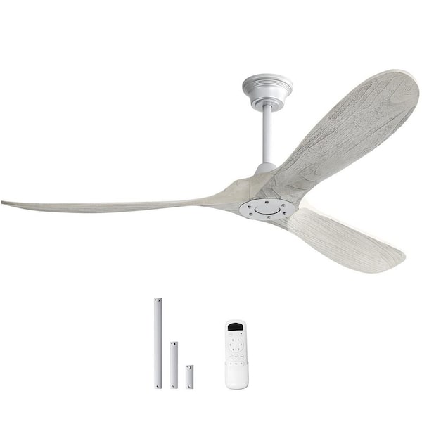 Sofucor 60 in. Indoor/Outdoor Modern Silver Wood Ceiling Fan without Light and 6 Speed Remote Control