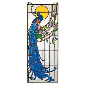 Peacock's Sunset Stained Glass Window Panel