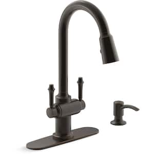 Thierry Two Handle Pull-Down Sprayer Kitchen Faucet with Soap Dispenser in Oil-Rubbed Bronze