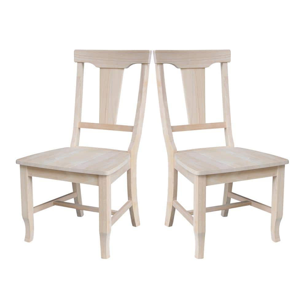 Set of 2 Unfinished Solid Wood Panel Back Dining Chairs