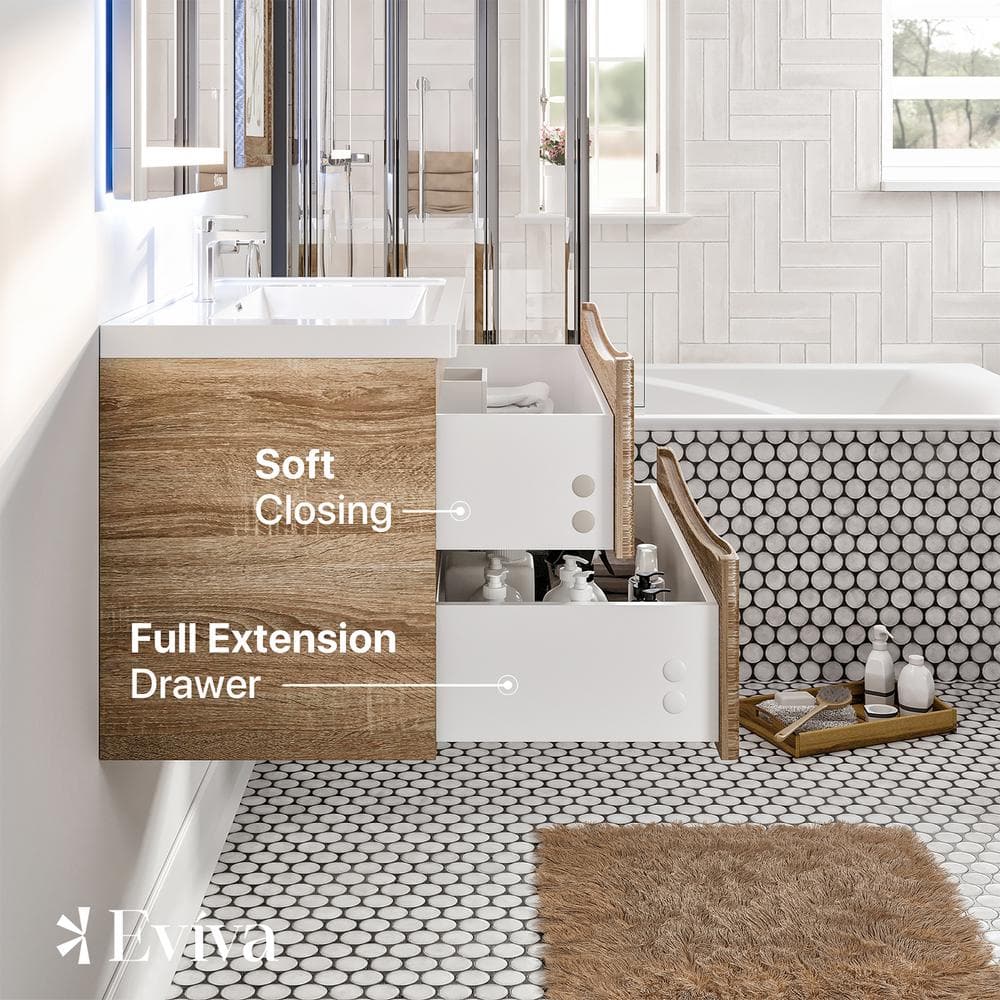 Eviva Smile 36" White Oak Wall-Mount Bathroom Vanity with Acrylic Sink