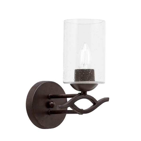 Unbranded Revo 1-Light Dark Granite Wall Sconce 4 in. Clear Bubble Glass