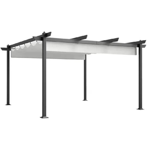 12 ft. x 12 ft. White Portable Gazebo, Retractable Pergola with Weather Resistant Canopy, Aluminum Patio Grill Gazebo