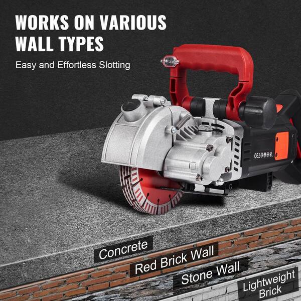 Wall Chaser, 23 x 7 in. 2500 W 38 mm/1.5 in. Cutting Width, Wall Groove Cutting Machine 52 mm/2 in. Cutting Depth
