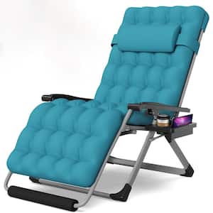 Luna 33 in.W Oversized Zero Gravity Chair Metal Outdoor Chaise Lounge with Light Blue Removable Cushion and Headrest