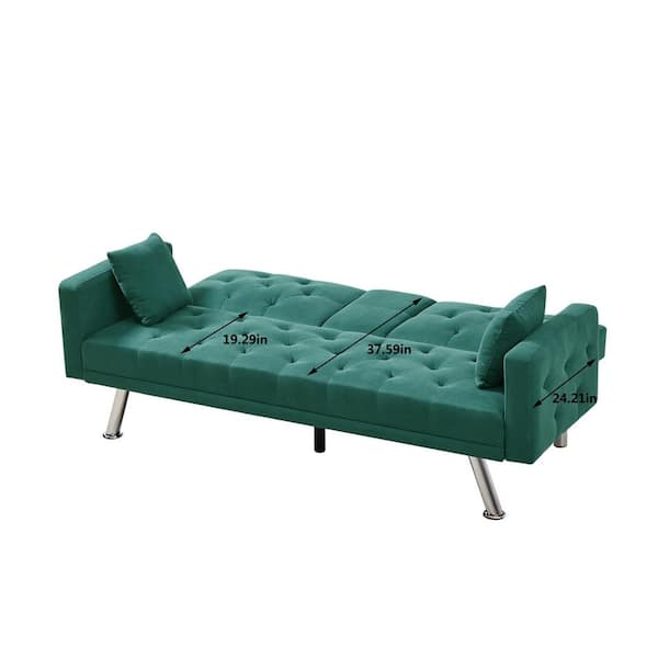Z-joyee Modern 75.59 in. W Square Arm Linen Straight Convertible Sofa in Dark Green