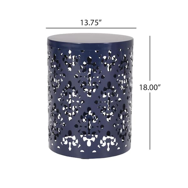 Tenleaf 13.75 in. Navy Blue Round Top Metal Iron Outdoor Side