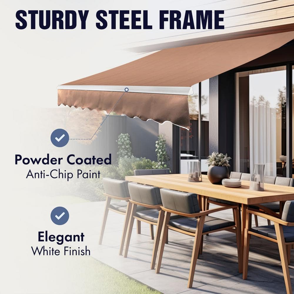 Silver Gray 13 x 10 ft Retractable Patio Awning with White Aluminum Frame