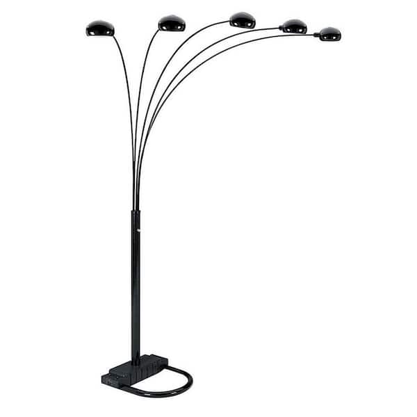 84 in. Black Modern 5-Light Smart 1-Way (On/0ff) Standard Floor Lamp for Living Room with Metal Drum Shade