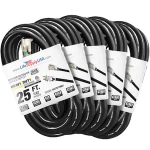 25 ft. 16-Gauge/3-Conductors SJTW Indoor/Outdoor Extension Cord with Lighted End Black (5-Pack)