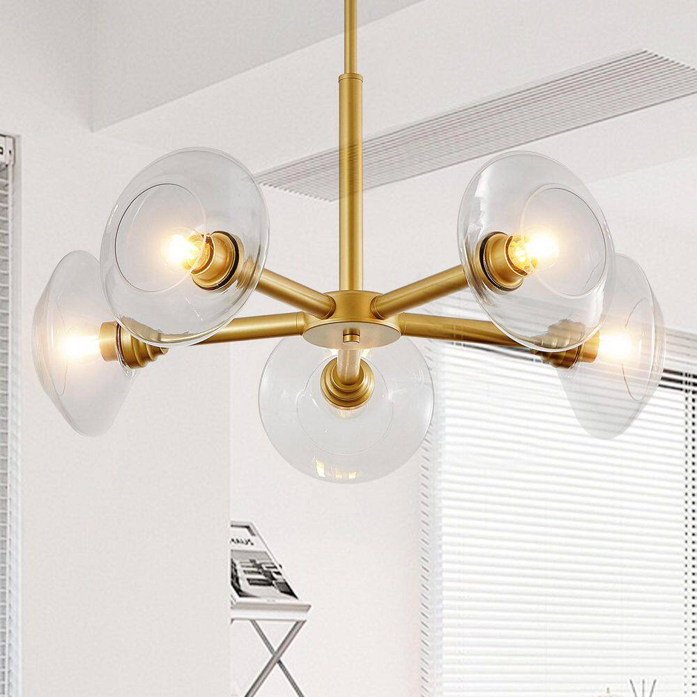26 in. 5-Light Modern Gold Sputnik Chandelier with Clear Glass Shades for Dining Room, Living Room, Kitchen price history on PriceWatchPro