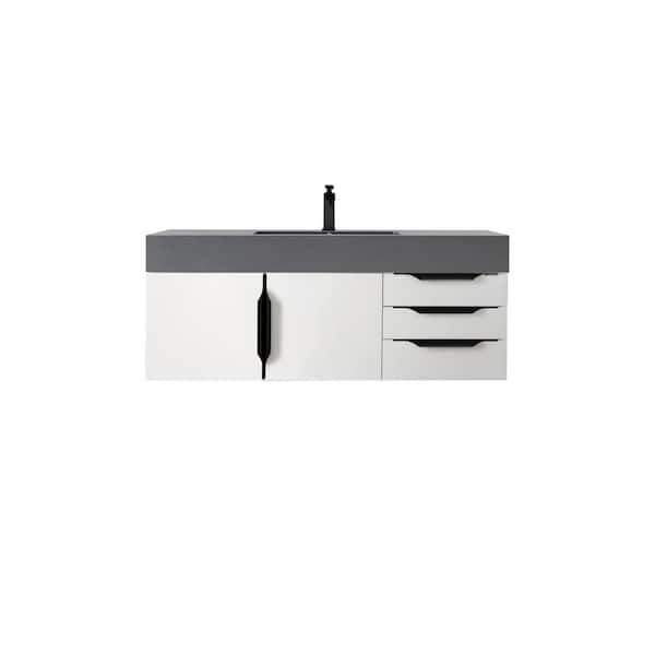 James Martin Vanities Mercer Island 48.0 in. W x 19.5 in. D x 19.3 in. H Bathroom Vanity in Glossy White with Dusk Grey Glossy Top