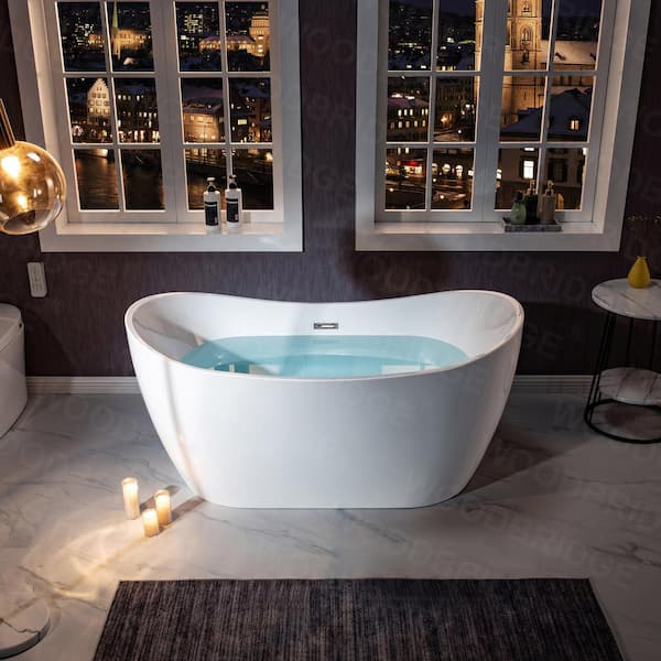 Jaxon 59 in. Acrylic FlatBottom Double Slipper Bathtub with Brushed Nickel Overflow and Drain Included in White