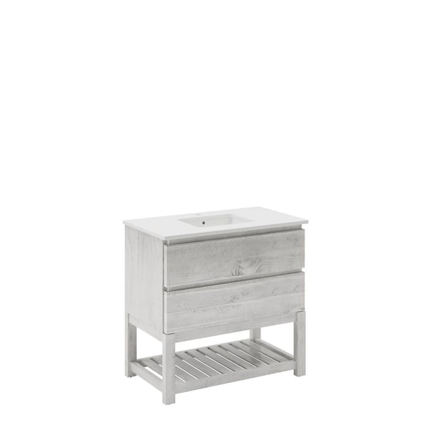 Fresca Formosa 36 in. Single Sink Freestanding Open Bottom Rustic White Bath Vanity with White Quartz Top and Ceramic Sink