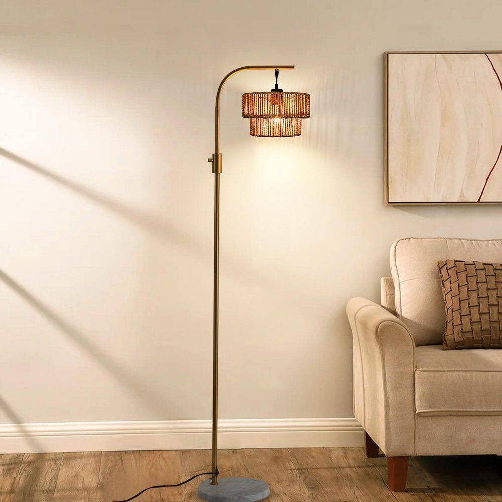 63 in. Boho Rattan 1-Light Dimmable Arc Floor Lamp for Living Room with 1 Bulb Included price history on PriceWatchPro