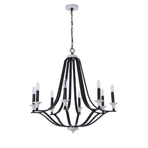 Esme 8-Light Flat Black/Matte White Finish Transitional Chandelier for Kitchen/Dining/Foyer, No Bulbs Included