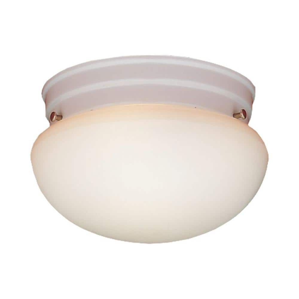 White Glass Brushed Nickel Drum Flush Mount Light