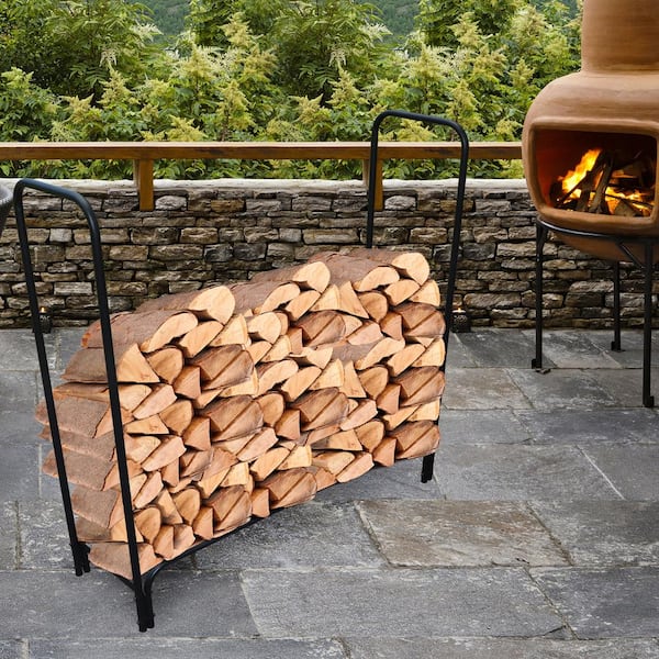 Fire Sense Firewood Rack Log Storage Holder 8 ft Heavy Duty Steel Finish New 