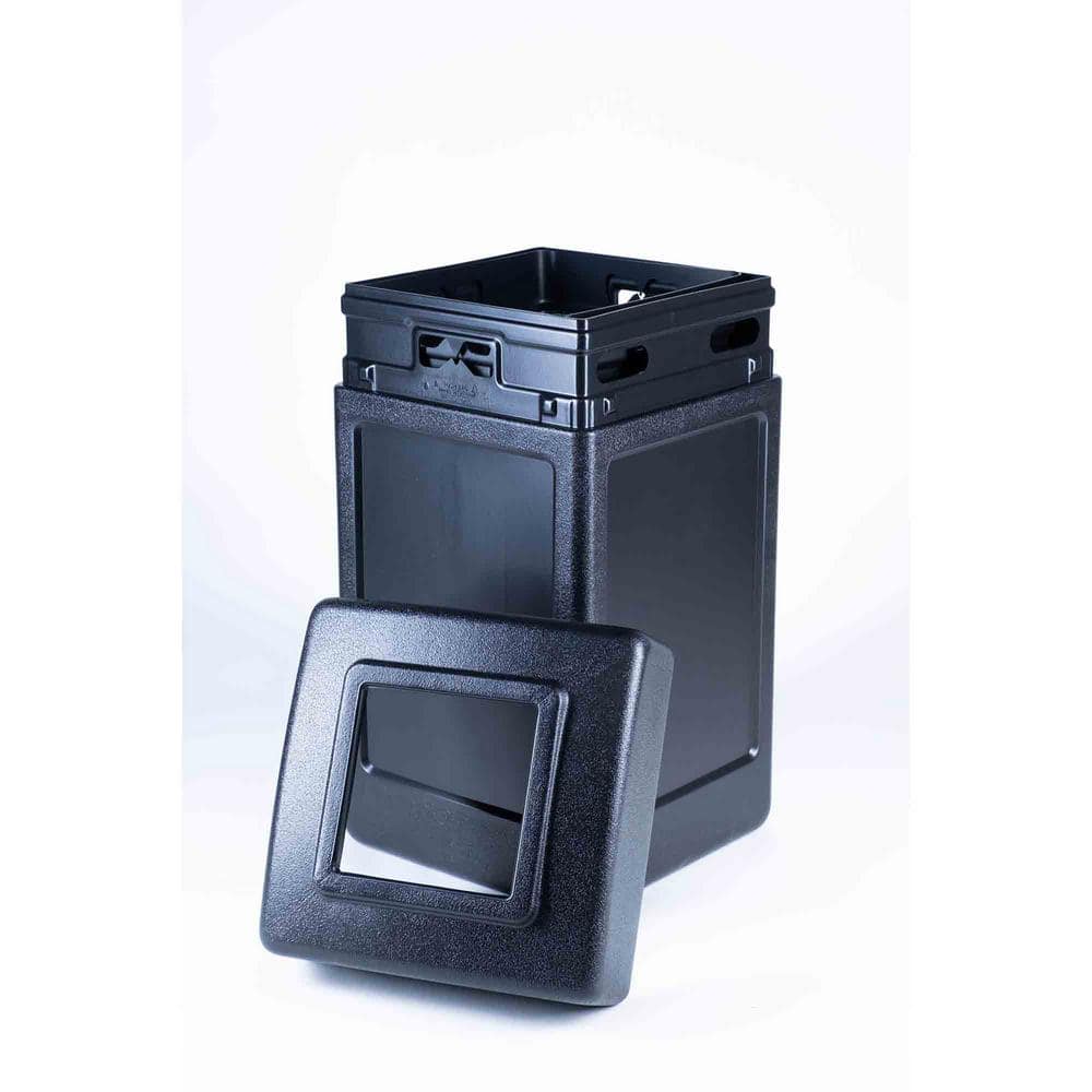 Black Polyethylene Square Indoor/Outdoor Waste Container Bin, 42 Gallon