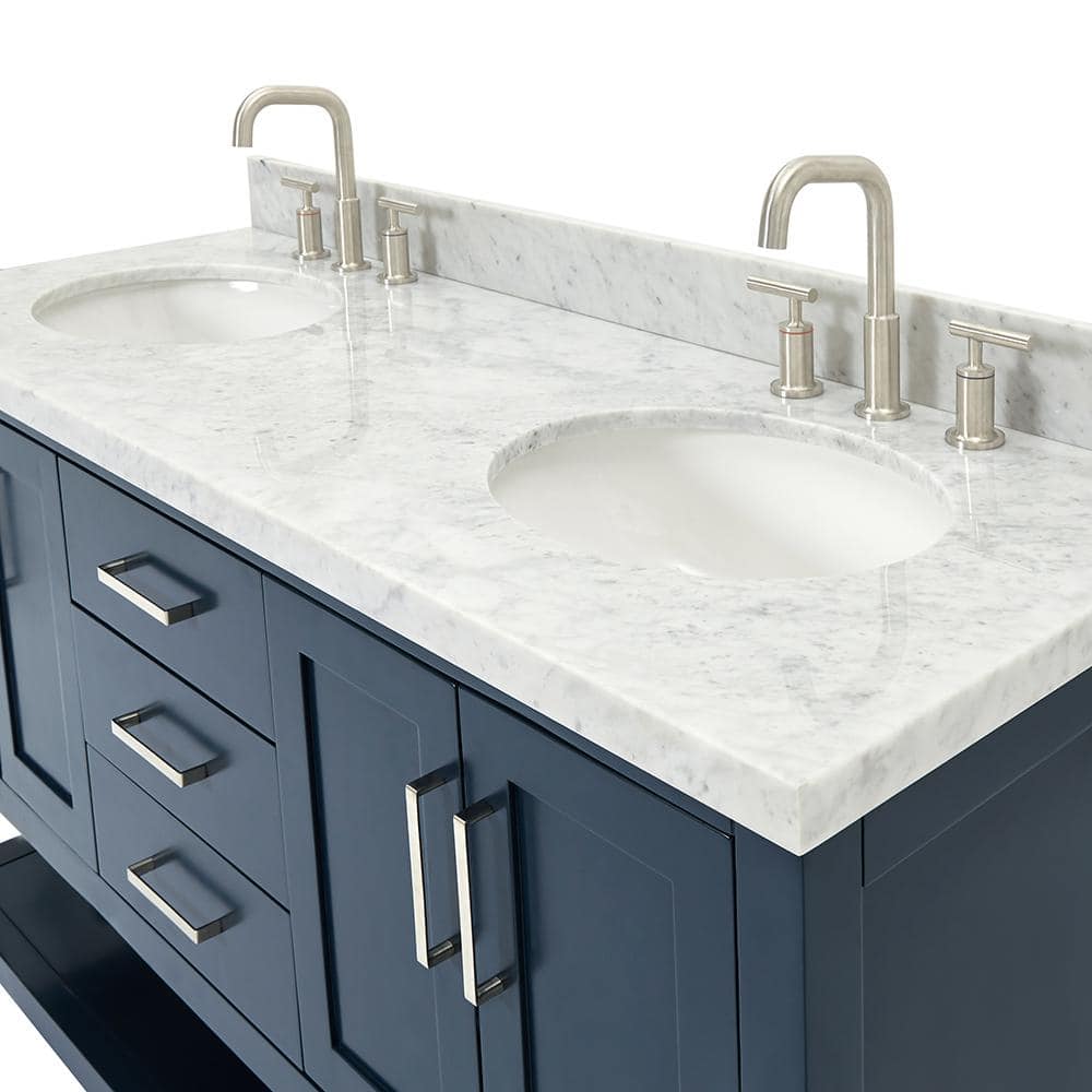 Magnolia Midnight Blue Double Vanity with Carrara Marble Top