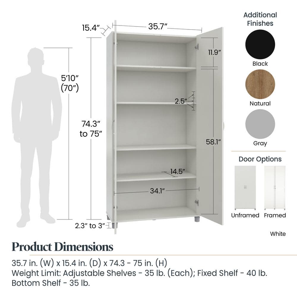 Lonn 36" Black Freestanding Utility Storage Cabinet with Adjustable Shelving