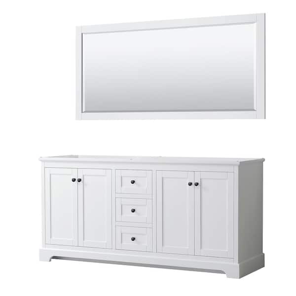Wyndham Collection Avery 71 in. W x 21.75 in. D x 34.25 in. H Double Bath Vanity Cabinet without Top in White with 70 in. Mirror