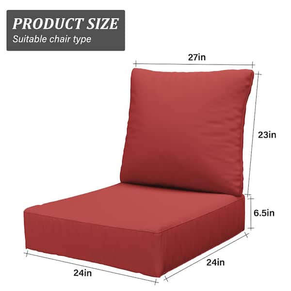 24 in. x 24 in. x 6.5 in. Outdoor Repacement Deep Seating Lounge Chair Cushion with Backrest Terra Red