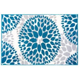Modern Contemporary Floral Circles Blue 2 ft. x 3 ft. Indoor Area Rug