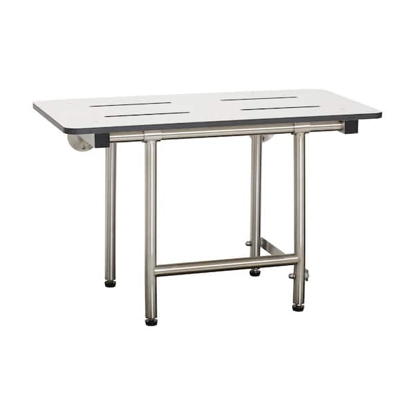 28 in. x 15 in. White Folding Wall Mount Bench Shower Seat with Legs, ADA Compliant