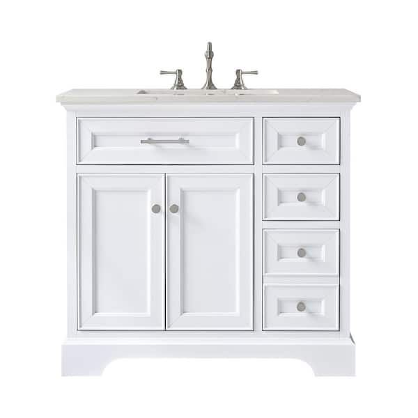 Haisley 36 in. W x 22 in. D Bath Vanity in White with Quartz Top in Velluto White with White Sink